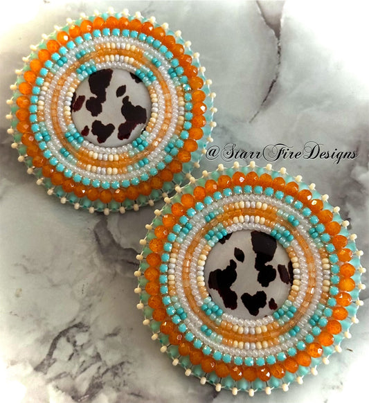 Tangerine and Turquoise Cow Print